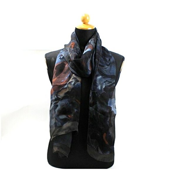 Gucci Silk Large Stole Scarf Rectangular Gray x Black GUCCI Women's - Picture 1 of 7